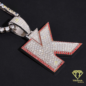 Iced Out Letter K Pendant <b>Necklace</b> With Moissanite Diamond Tennis <b>Chain</b> Luxury Hip Hop Jewelry Statement Bling <b>Necklace</b> - Product Image 3