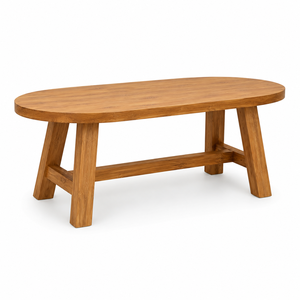 Solid Teak Wood Round Dining <b>Table</b> Eco-Friendly Durable Modern Scandinavian Trestle Base Living Room Furniture - Product Image 1