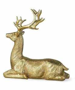 Buste de cerf antique doré avec bois de cerf, figurine élégante de cerf, accent décoratif de table pour Noël, les fêtes et la décoration intérieure - Product Image 1