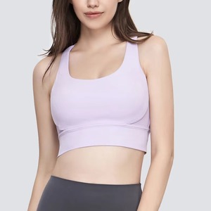 Soutien-gorge de sport en tissu nude ultra doux pour femme – Top court de yoga à bretelles croisées et dos évidé pour la gym et le fitness (vente en gros) - Product Image 4