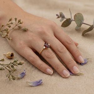 Oval Garnet Engagement <b>Ring</b> 14K Gold Three <b>Stone</b> <b>Ring</b> January Birthstone Promise <b>Ring</b> for Women - Product Image 6