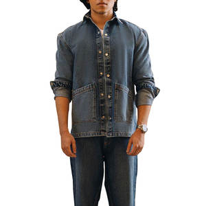 En gros Veste trucker en jean bleu marine pour homme, style vintage délavé, 100% Coton, surchemise décontractée en coton - Product Image 2