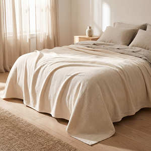 <b>Neutral</b> Cotton Bed Blanket Woven Bedding Cover for Bedroom Home Décor and Modern Furnishing Collections - Product Image 1