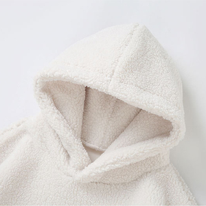 Sweat à capuche unisexe oversize en polaire blanc, pull décontracté uni, couleur unie, chaud pour l'hiver, coupe classique, tricoté - Product Image 3