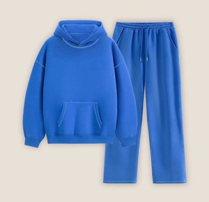 Ensemble sweat à capuche et pantalon en molleton respirant surdimensionné pour femme, couleur unie, en coton tricoté, style décontracté pour l'hiver - Product Image 6