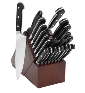 Ensemble de couteaux de cuisine marron foncé avec manches rivetés noirs et lames argentées pour trancher les oignons, hacher les légumes et la préparation culinaire - Product Image 5