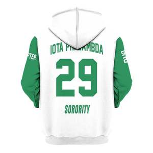 Sudadera con Capucha de la Hermandad Iota Phi Lambda, Blanca y Verde Esmeralda, Personalizada con el Año de la Fundación 1929, para Mujer - Product Image 6