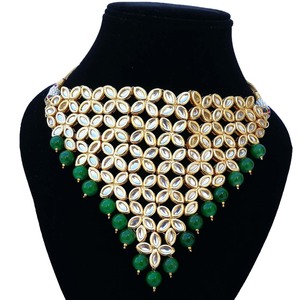 Bridal Choker Necklace Earrings Set Brass Alloy Imitation Pearl Handcrafted Trendy Geometric KUNDAN Women's Ethnic Wedding <b>Gift</b> - Product Image 2