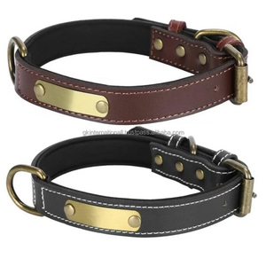 El más vendido collar de perro de cuero genuino de doble capa negro o marrón con costuras blancas y acolchado suave de vaca collar ajustable para mascotas - Product Image 4