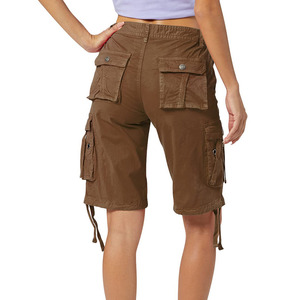 <b>Women's</b> High Waist <b>Cargo</b> <b>Shorts</b> Solid Color Canvas Material Multi Pocket Casual Style Button Fly Design - Product Image 2