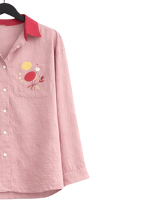 Conjunto de dos piezas para mujer, camisa rosa estampada y pantalones anchos rosas, conjunto informal de lino para verano, fabricante de ropa OEM personalizada - Product Image 4