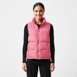 Custom Wholesale High Quality <b>Women</b> Vest Puffer <b>Jacket</b> Elegant Pink Color Stand Collar Full Zip <b>Sleeveless</b> Winter Puffer - Product Image 5