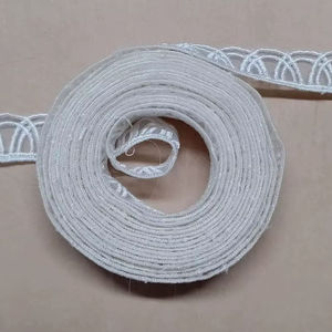 Encaje de nailon/organza blanco de gran venta, ribete de encaje transparente bordado (patrón de lazo/arco), encaje para coser - Product Image 2