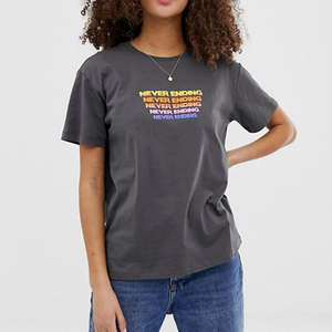 T-shirt à manches courtes col rond gris pour femme, coupe classique, couleur unie, jersey décontracté, 100% coton, respirant, toutes saisons - Product Image 4