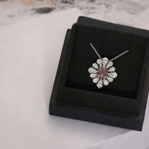 Parure de collier en diamant en forme de fleur, argent rhodié 925, taille radiant rose, sertissage griffe, bijoux classiques pour femme, cadeau de fiançailles - Product Image 5