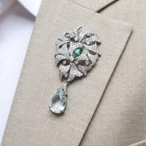 Gold-Plated Emerald Diamond and Aquamarine Unisex Brooches aka Necklaces - Product Image 3