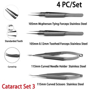 Juego de 4 Instrumentos Oftalmológicos Quirúrgicos de Acero Ametrina: Pinzas y Portaagujas para Cataratas - Product Image 5