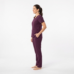 Wholesale Women's V Neck Short Sleeve Scrub Set <b>Purple</b> Medical Hospital Uniform Top And Pants Healthcare Workwear - Product Image 4