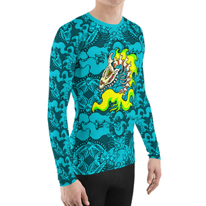Customized Logo Screen Printed Men's Anti-UV Breathable Washed Long Sleeve Rash Guard for Surfing & Swimming - Product Image 2