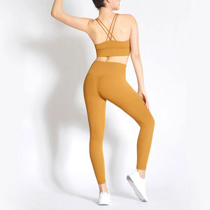 Mustard <b>Yellow</b> Solid Color Gym Set Women Plus Size Eco-Friendly Soft Nylon Spandex High Waist Leggings Fitness <b>Crop</b> <b>Top</b> Sports - Product Image 5