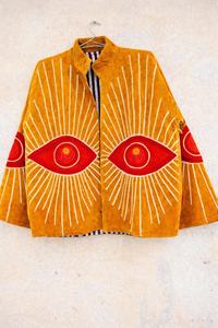 Veste Bohème Premium Faite Main pour Femme en Velours Moutarde avec Broderie Unique Motif Œil Turc, Idéale pour Festivals et Soirées - Product Image 2