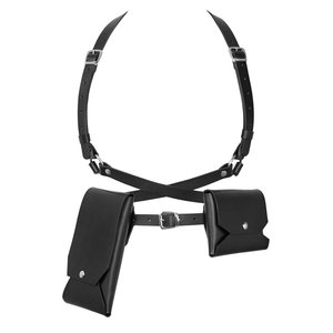 Sac à bandoulière tactique FAZMAX en cuir véritable noir, unisexe, avec doublure en cuir véritable, fermeture éclair, sangle détachable - Product Image 3