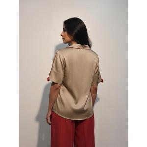 Chemise boutonnée tendance pour femme avec manches retroussables pour un usage quotidien polyvalent – Achetez directement auprès du fournisseur - Product Image 3