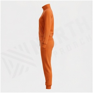 Women Orange Full <b>Zip</b> Tracksuit Set Solid Color Casual <b>Joggers</b> With Side <b>Pockets</b> Stand Collar Sweatshirt Pants Autumn Wear - Product Image 3