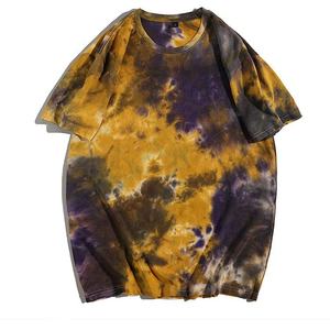 T-shirt tie-dye jaune et gris pour homme, impression personnalisée, manches courtes, coton, décontracté, surdimensionné, vintage, streetwear - Product Image 4