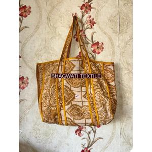 Handmade <b>Black</b> Cotton Block Print Quilted Travel Shopping Bag Geometric Pattern Everyday Use Great Gift for Someone Special - Product Image 2