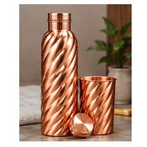 Botella de Agua de Cobre con Patrón Geométrico, Diseño Moderno, Portátil, para Viajes, Incluye Tapas - Product Image 2