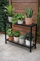 ANIS and SONS Rak Pot Bunga Besi Besar Rustic untuk Luar & Dalam Ruangan, Penyangga Tanaman, Rak Organizer, Hitam