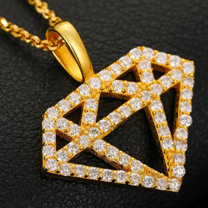 Colgante de Moissanita con Forma Geométrica Brillante, Cadena Plateada y Dorada, Diseño Calado, Estilo Hiphop Unisex, Joyería Certificada GRA - Product Image 2