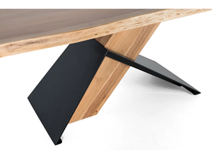 Mesa de comedor de estilo americano de lujo, de madera maciza de acacia con borde natural, base metálica montada sobre madera, acabado negro y natural. - Product Image 3