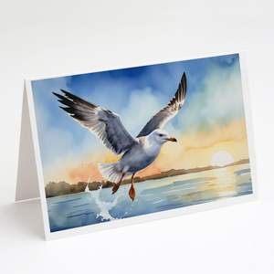 Whimsical Gull Flying Low A7 Tamaño 5x7 Tarjetas de notas en blanco Paquete de 8 Incluye sobres para saludos y notas - Product Image 1