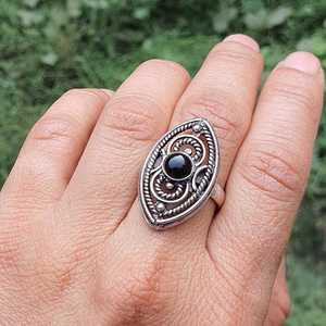 Grandes bagues ethniques en argent pour femmes, pierre précieuse onyx noir marquise, cadeau de mariage, bijoux faits à la main, élégants - Product Image 3