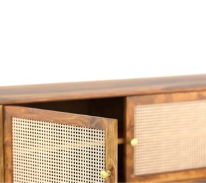 Mid-Century Modern Solid Wood <b>TV</b> Unit with Rattan Doors | Boho Media Console | Jodhpur Export - Product Image 4