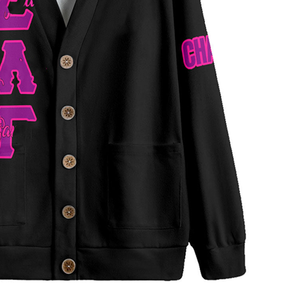 เสื้อคาร์ดิแกนแบบกระดุมสไตล์นักศึกษาสีดำและชมพู พร้อมป้ายปักตัวอักษร - Product Image 6