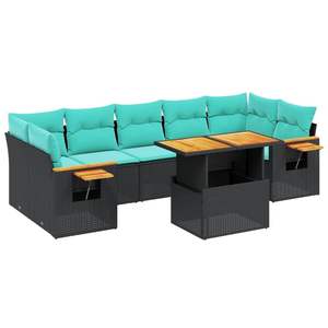 Ensemble de canapés de patio en polyrotin noir, 8 pièces, avec coussins, ensembles de jardin - Product Image 2