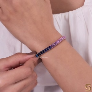 18K Solid Gold Rainbow Tennis <b>Bracelet</b> with Lab Grown <b>Gemstones</b> | Emerald Cut Colorful <b>Gemstone</b> <b>Bracelet</b> - Product Image 5