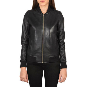 Chaqueta de Motocicleta de Cuero Genuino Negro para Mujer MAKUM INTERNATIONAL, Cierre de Cremallera, Cuello Plegable, Transpirable y Gruesa - Product Image 1