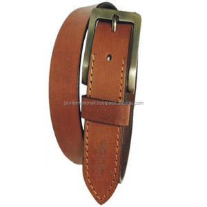 Cinturón informal de piel de vaca auténtica bronceada para hombre con costuras de borde duraderas y hebilla de latón macizo - Product Image 1