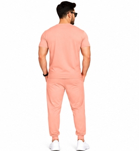 <b>Men's</b> <b>Pink</b> Two Piece Tracksuit Set Short Sleeve Crew Neck T <b>Shirt</b> And Pants Letter Print Casual - Product Image 2