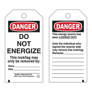 ป้ายล็อคเอาต์ Brady Danger Do Not Energize สำหรับความปลอดภัยในการบำรุงรักษาทางอุตสาหกรรม - Product Image 2