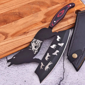 Couteau à viande artisanal unique fait sur mesure, couteau de boucher avec étui en cuir, lame en acier D2 de 7,5 pouces, hachoir de cuisine pour chef, ambidextre, revêtement G10 - Product Image 6