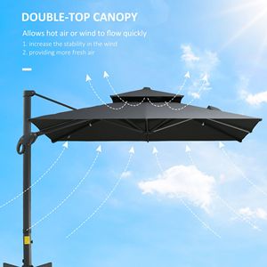 Parasol de terrasse déporté gris de 3 m, forme carrée, base en aluminium avec rotation à 360 degrés pour hôtels - Product Image 6