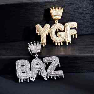 Pendentif Lettre Personnalisé en Argent 925 et Moissanite, Breloque Couronne Iced Out, Bijou Hip Hop Prénom pour Hommes et Femmes - Product Image 3