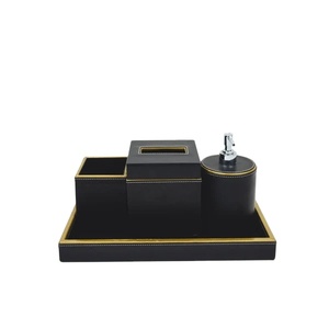 Juego de baño de cuero negro, accesorios de baño de diseñador elegante para decoración del hogar de lujo, elementos esenciales y almacenamiento de baño elegante - Product Image 1