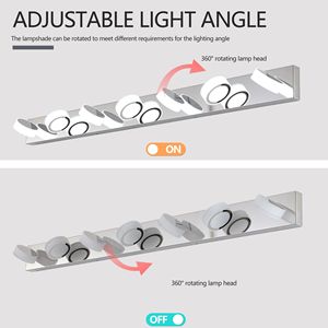Moderna lampada a LED a 7 luci con finitura cromata regolabile da 52.2 pollici di lunghezza ad alta efficienza energetica luce da parete per bagno - Product Image 6