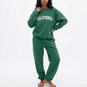 Women Custom Logo Printed Eco Friendly Seamless Anti static Polyester/Cotton Blend Long Two Piece Jogging Sweat Suit <b>Set</b> - Product Image 2